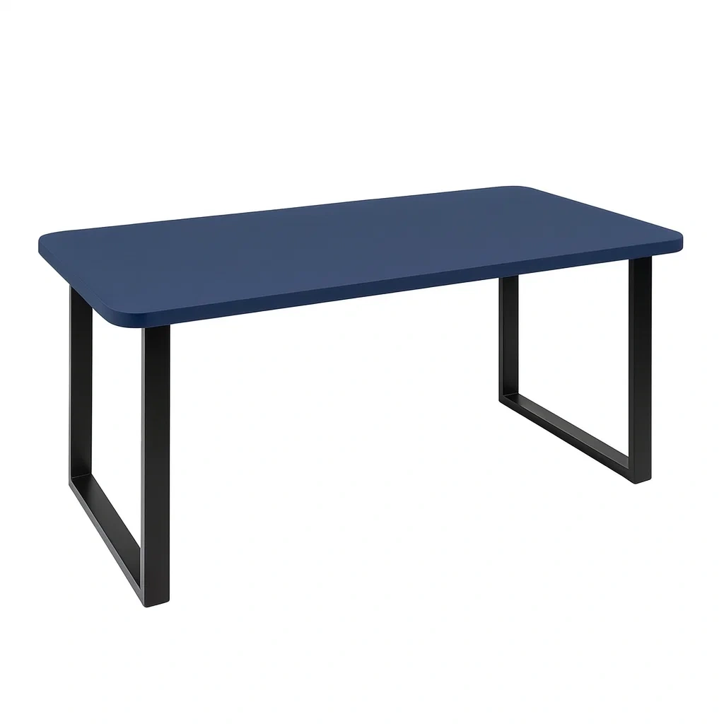 Tavolo da pranzo rettangolare in mdf blu con gambe in metallo nero-NEWFURNISH