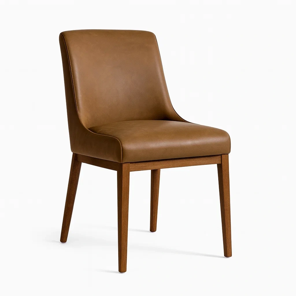 Sedia da pranzo in legno e similpelle marrone-NEWFURNISH