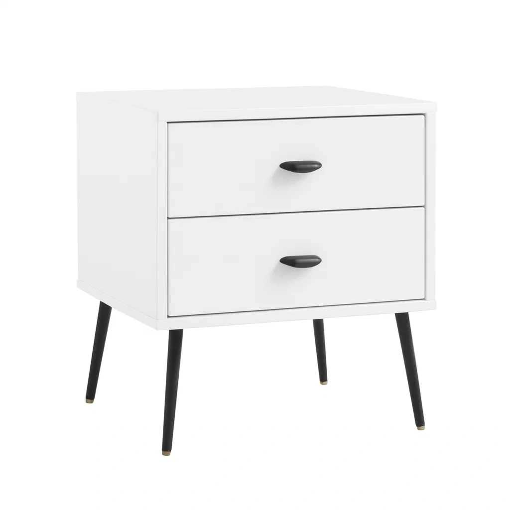 Comodino con 2 cassetti in legno e gambe in metallo nere 45x35x60 cm-NEWFURNISH