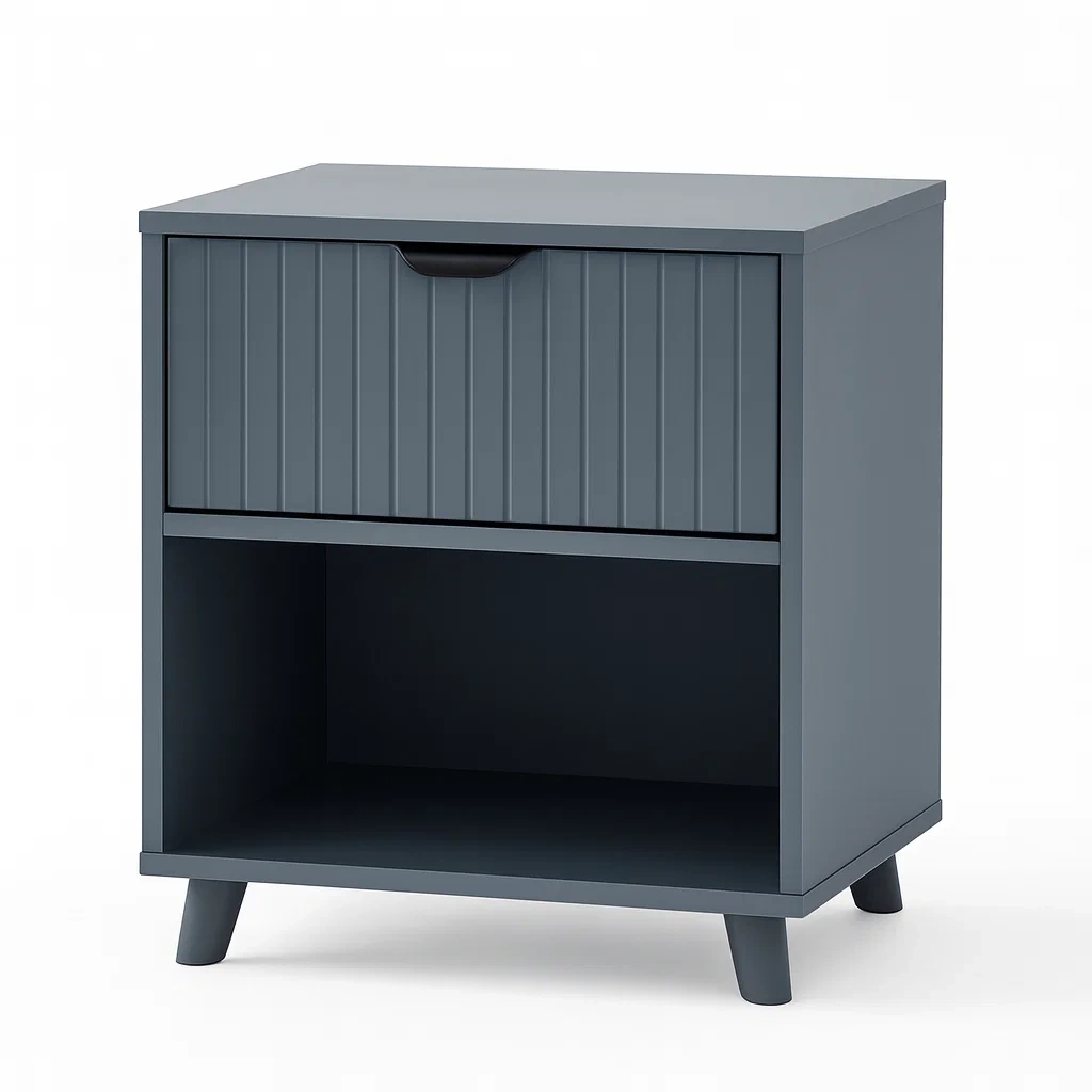 Comodino moderno in legno composito con cassetto e ripiano aperto grigio 45x35x55 cm-NEWFURNISH