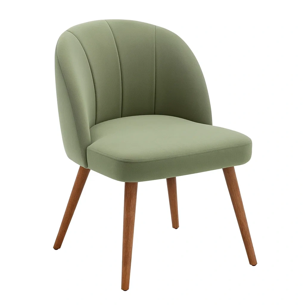 Sedia da pranzo in tessuto verde con gambe in legno-NEWFURNISH