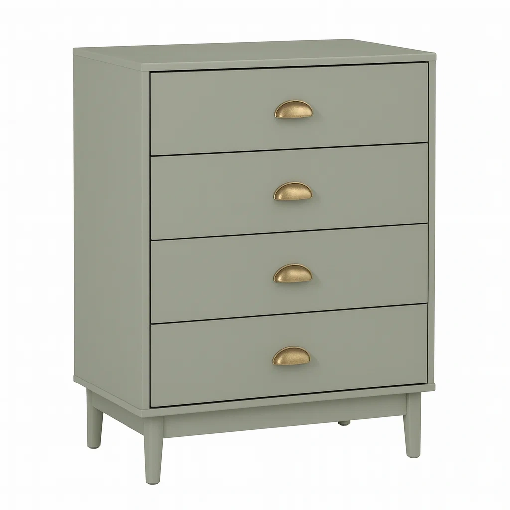 Cassettiera a 4 cassetti in mdf verde con maniglie in ottone-NEWFURNISH