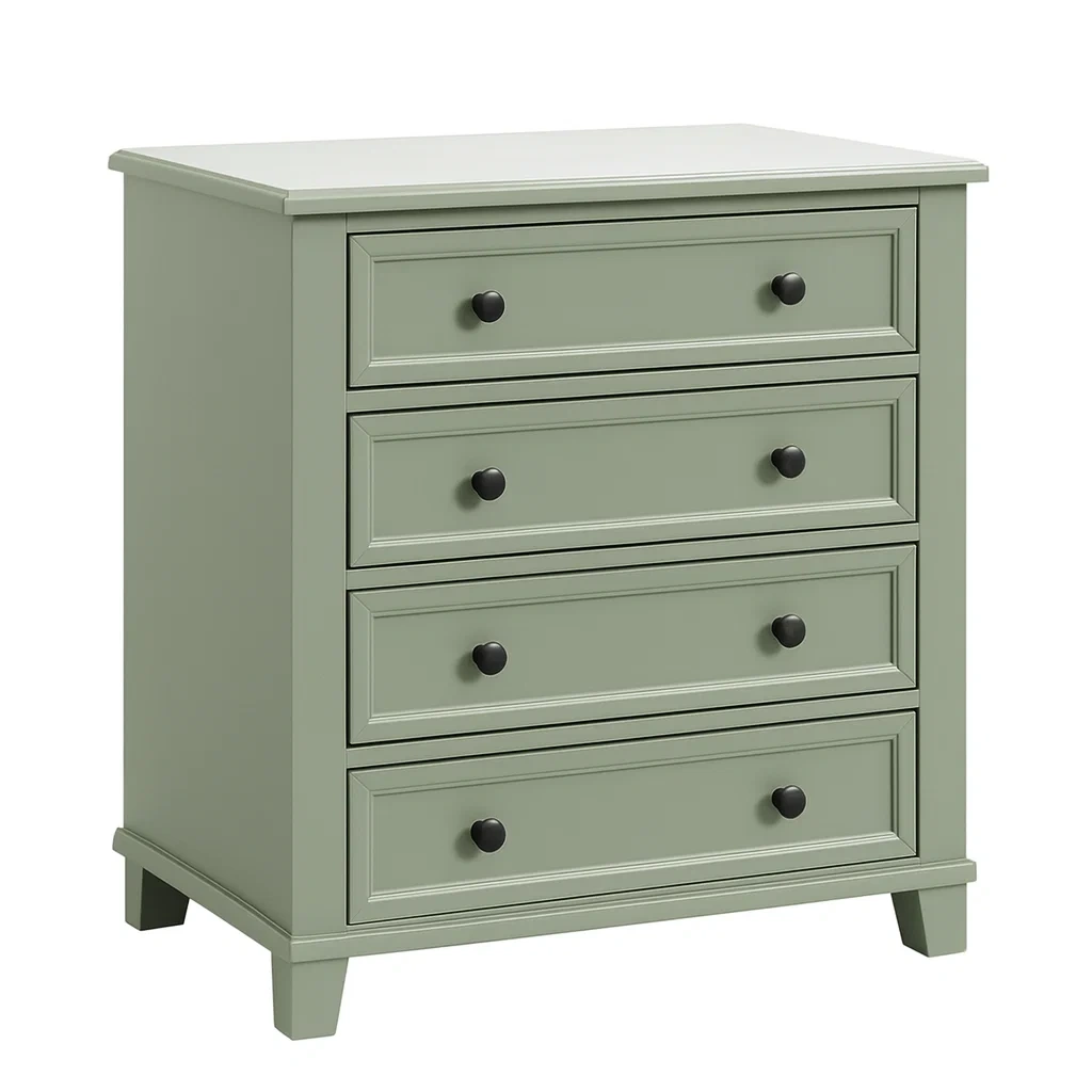 Cassettiera in legno verde con 4 cassetti-NEWFURNISH