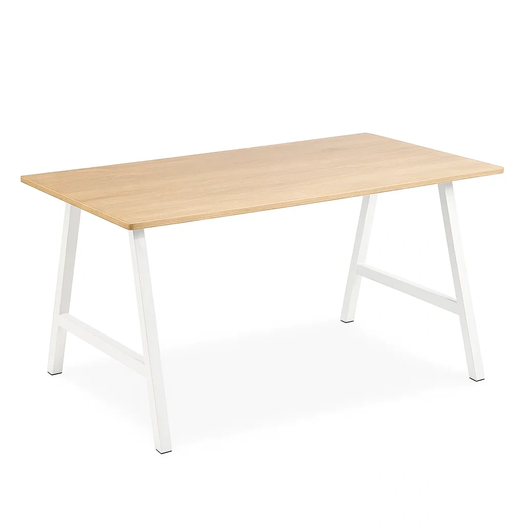 Tavolo da pranzo rettangolare in legno con gambe in metallo bianco 120x60x75 cm-NEWFURNISH