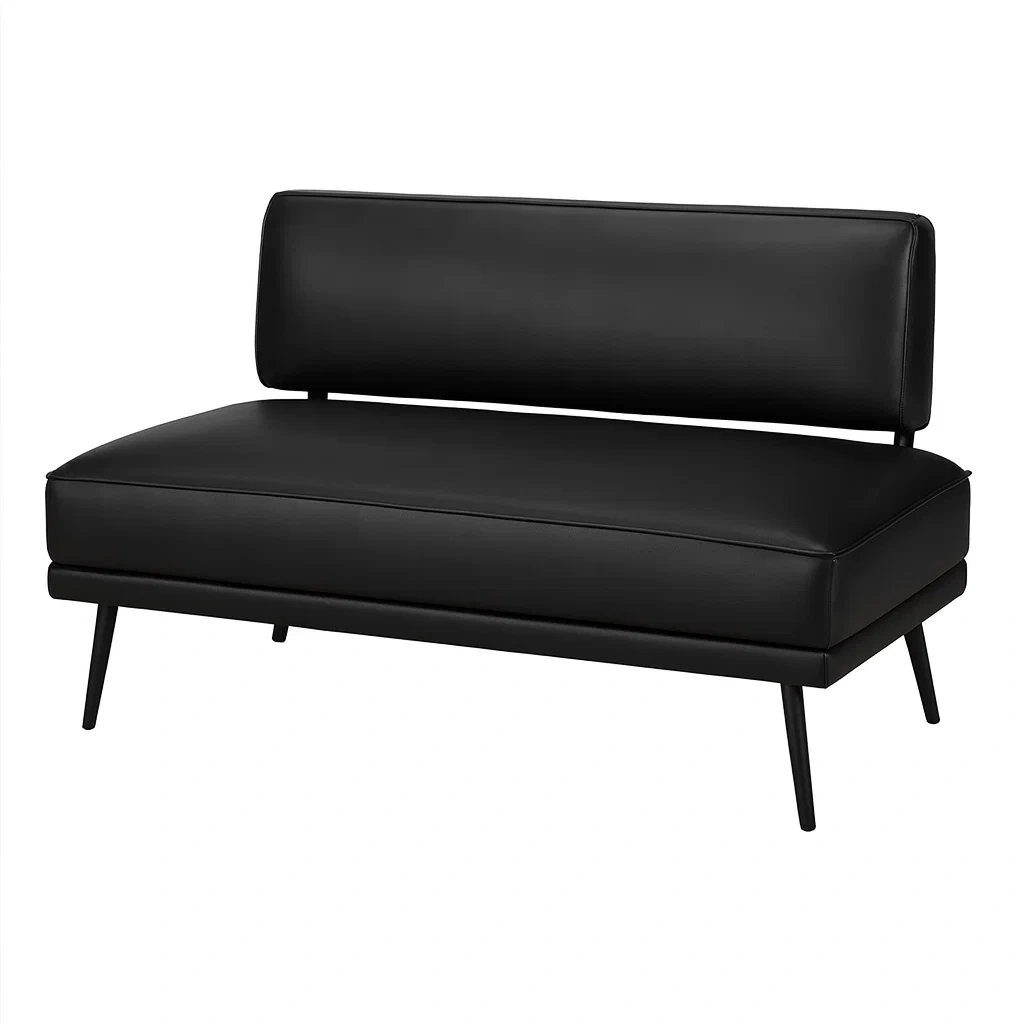 Divano a due posti in pelle sintetica nera, l180 cm x p75 cm x h80 cm-NEWFURNISH
