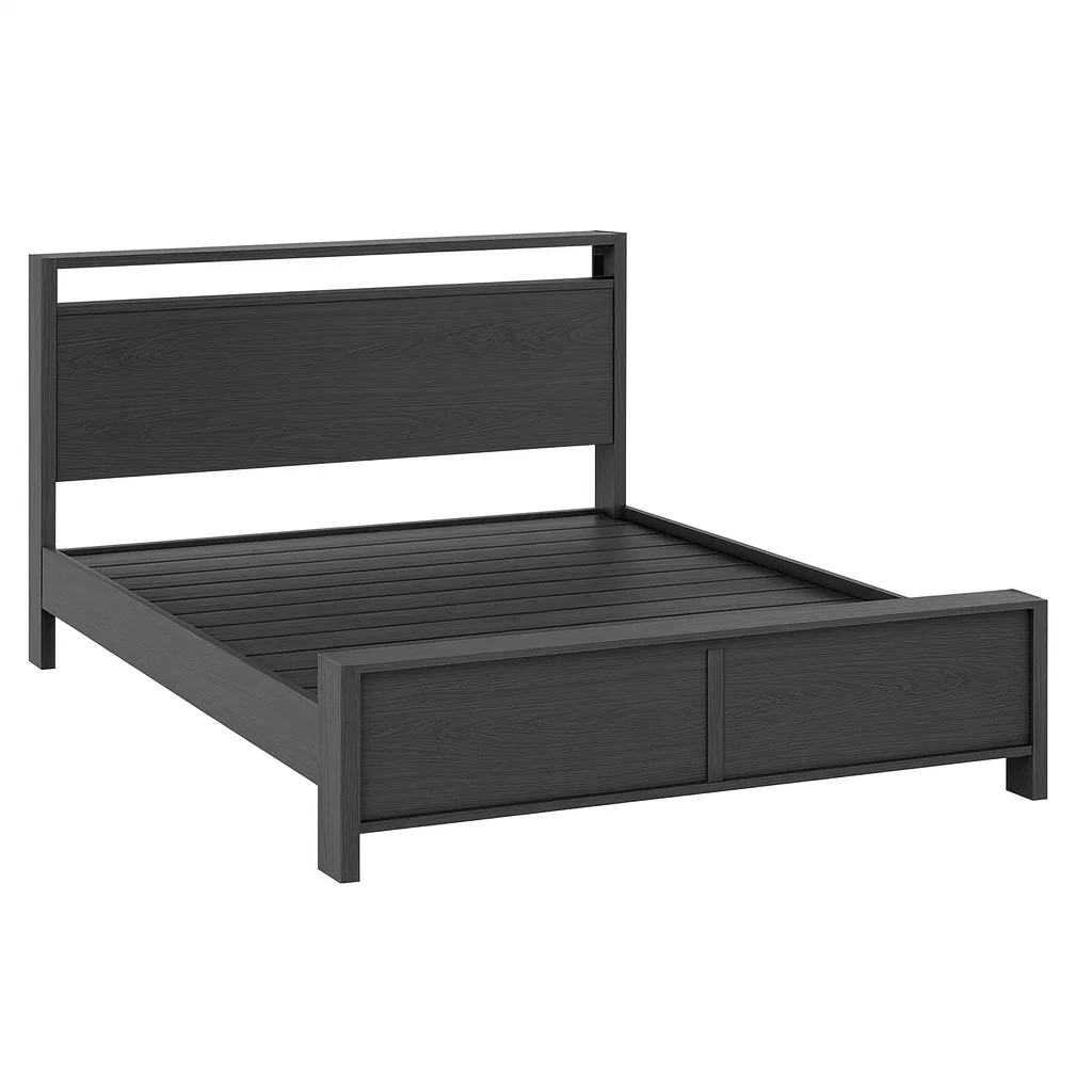 Letto matrimoniale in legno nero con testiera-NEWFURNISH