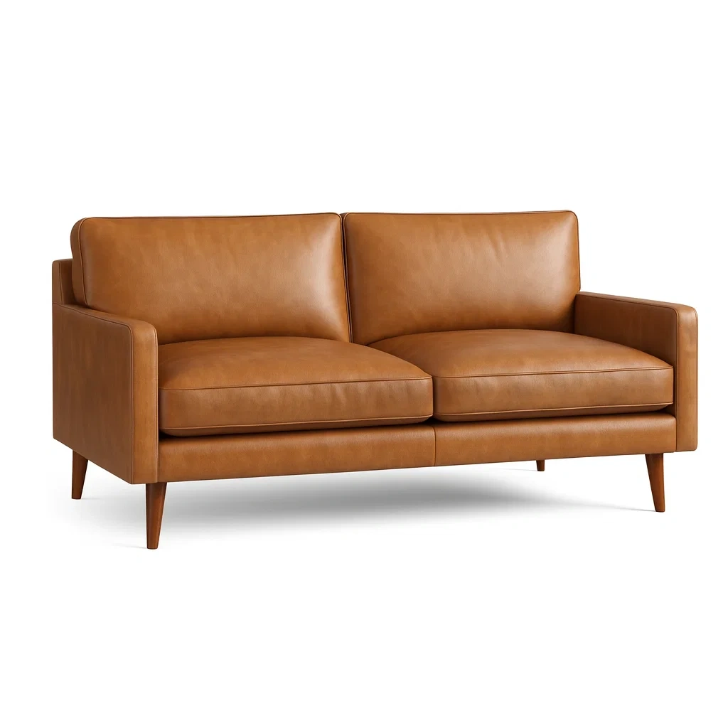 Divano a due posti in pelle marrone-NEWFURNISH