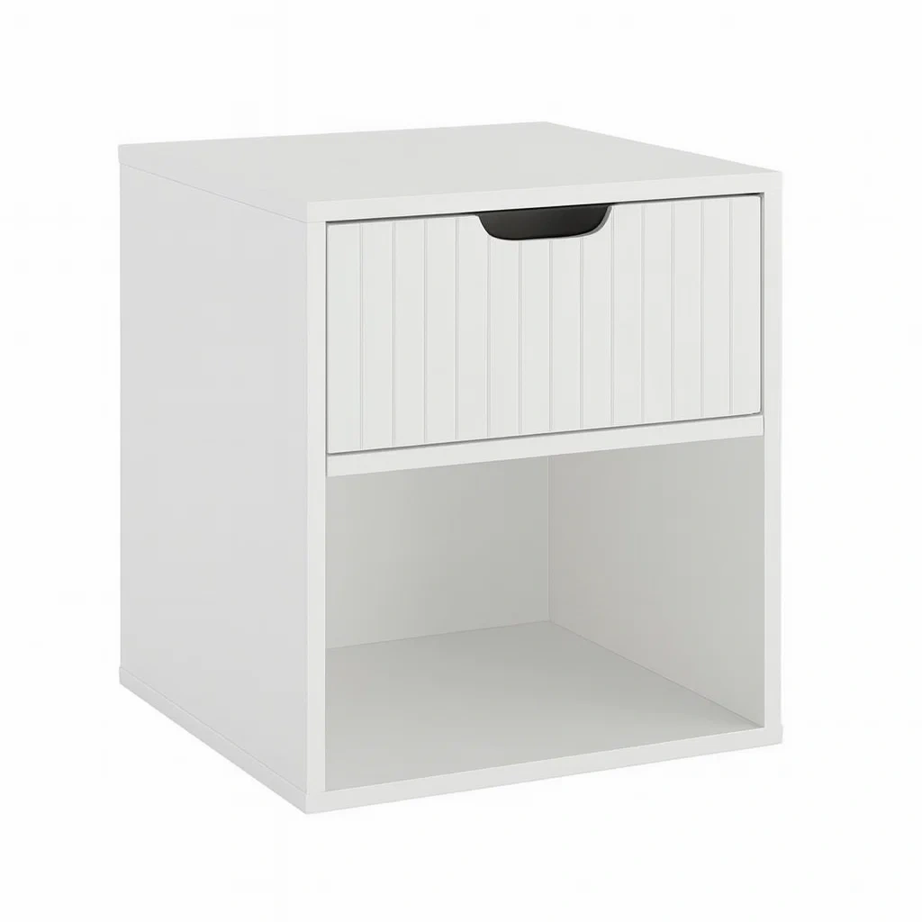 Comodino in legno mdf con cassetto e ripiano bianco 40x40x54 cm-NEWFURNISH