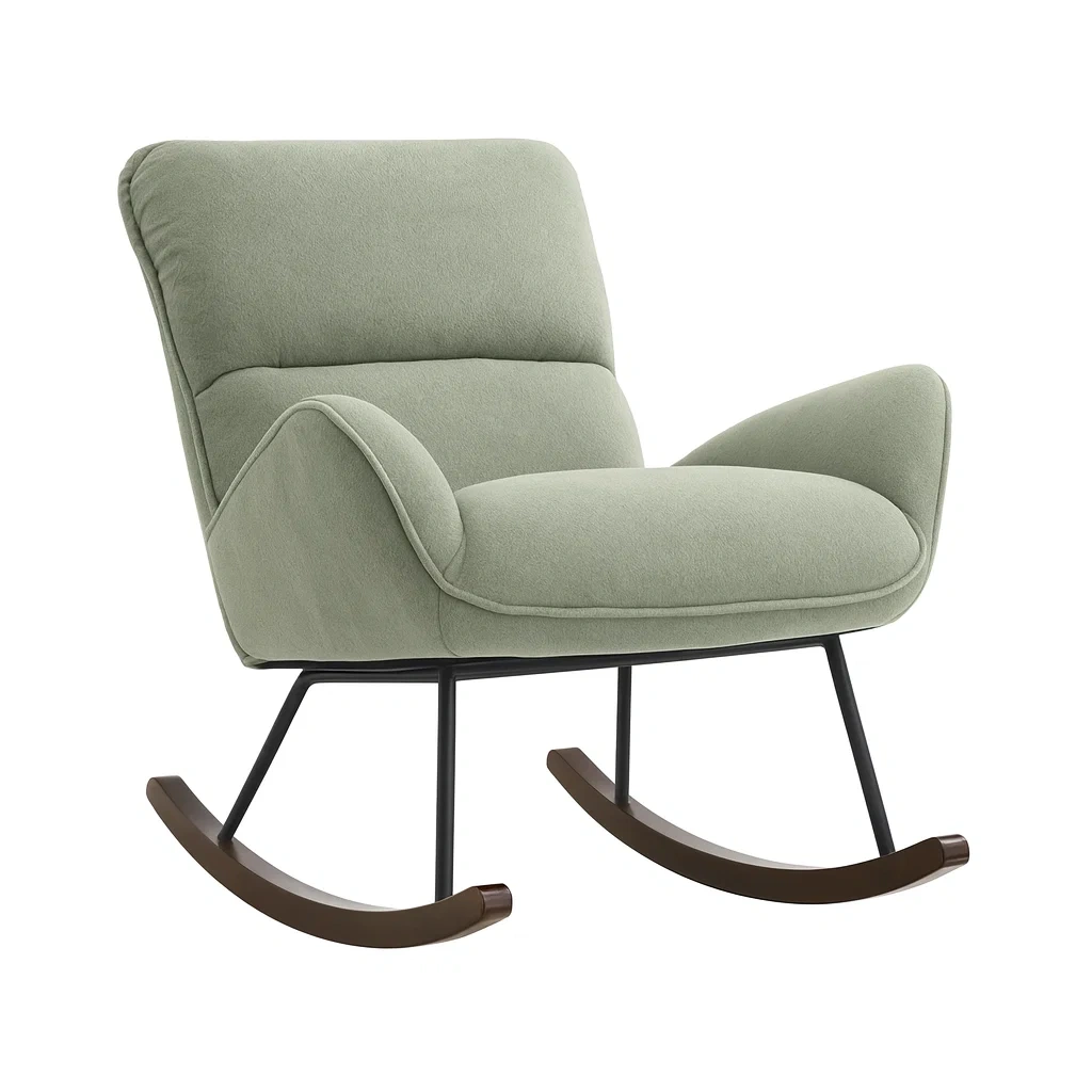 Sedia a dondolo in tessuto verde con struttura in metallo-NEWFURNISH
