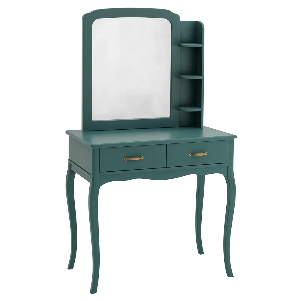 Toeletta in legno con specchio verde 90x40x140 cm-NEWFURNISH