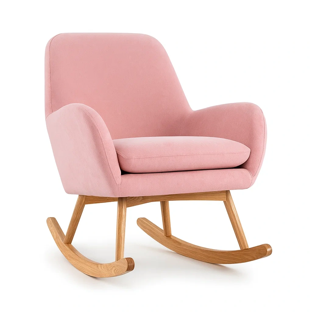 Sedia a dondolo in legno e tessuto rosa-NEWFURNISH
