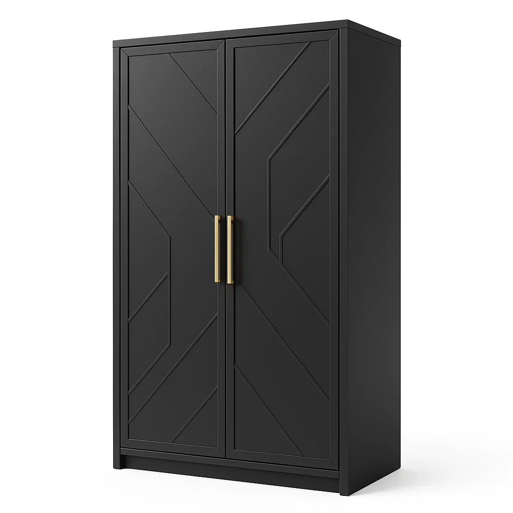 Armadio in legno composito con maniglie in metallo nero 180x80x50 cm-NEWFURNISH