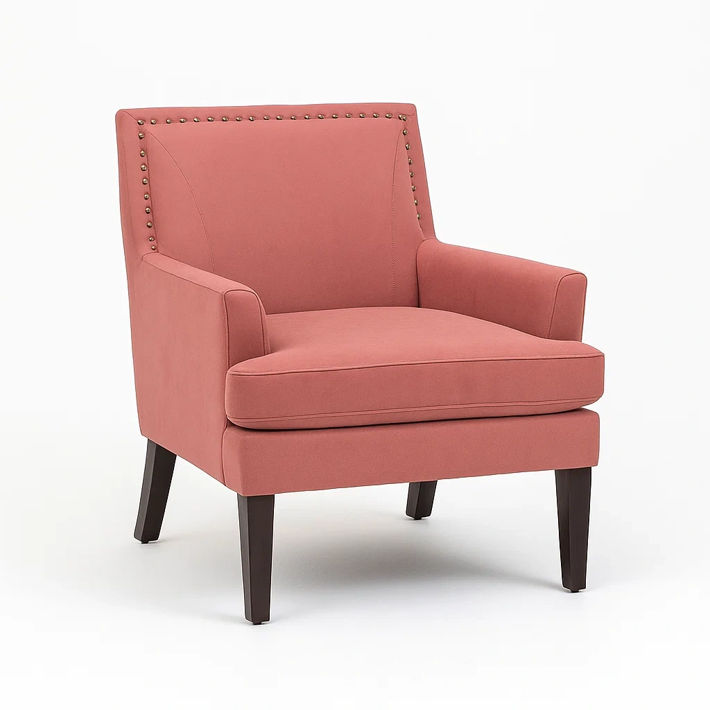 Poltrona in tessuto con gambe in legno rosa-NEWFURNISH