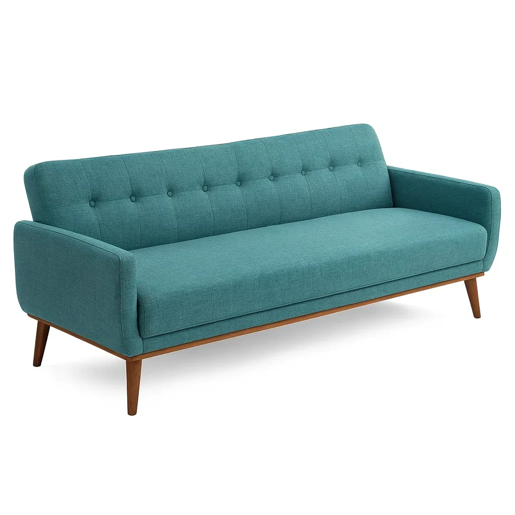 Divano 3 posti tessuto poliestere turchese gambe legno-NEWFURNISH