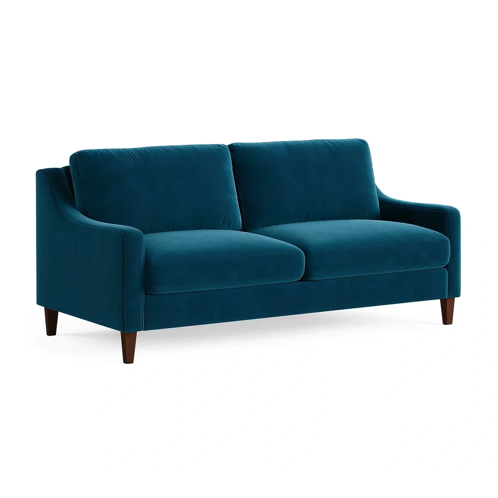 Divano in velluto blu 3 posti con gambe in legno-NEWFURNISH