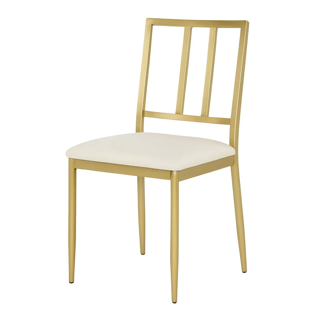 Sedia da pranzo in metallo oro con seduta in ecopelle bianca-NEWFURNISH