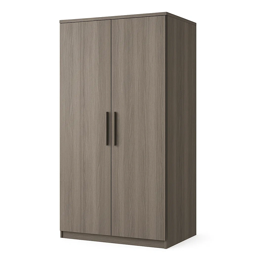 Armadio in legno composito grigio con ante e maniglie in metallo, 180x80x50 cm-NEWFURNISH