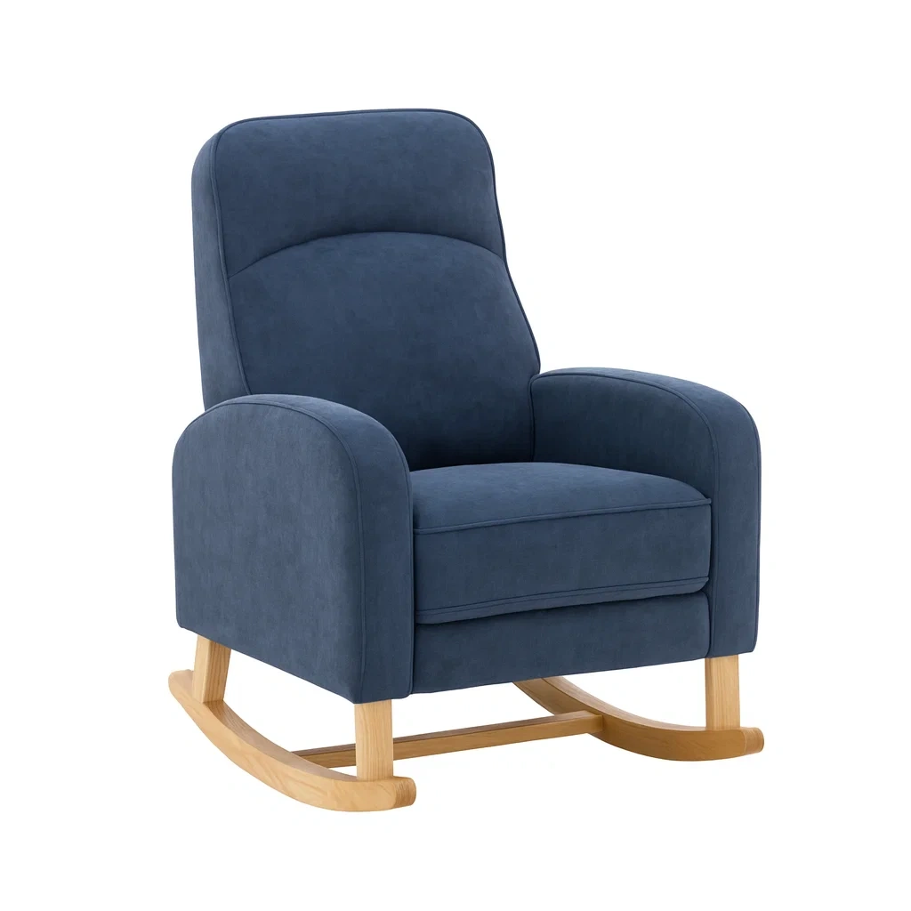 Sedia a dondolo in poliestere blu e legno-NEWFURNISH