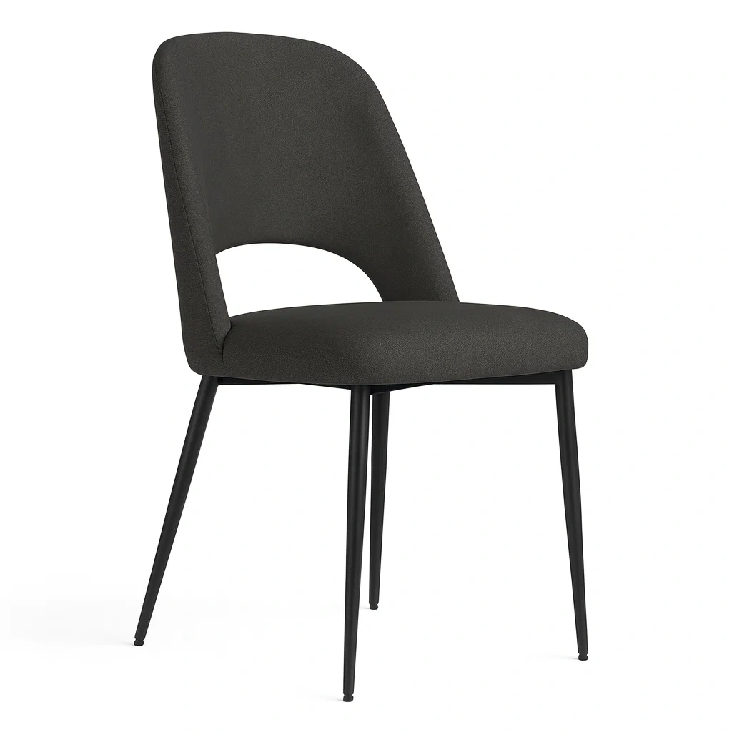 Sedia da pranzo imbottita in metallo e tessuto poliestere nero, altezza 85 cm-NEWFURNISH