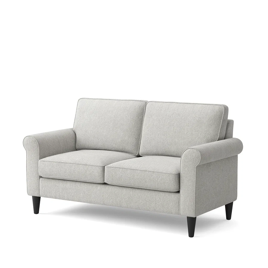 Divano a due posti in tessuto grigio con cuscini rimovibili-NEWFURNISH