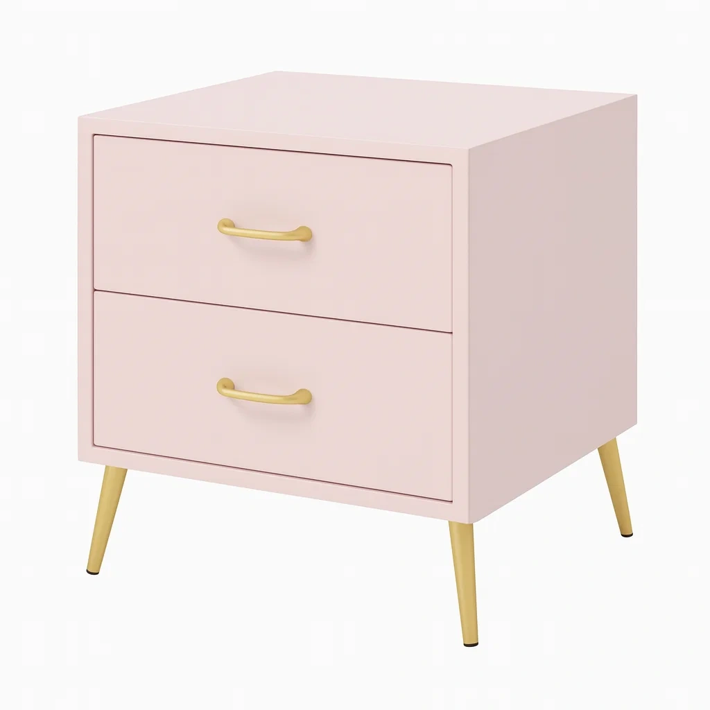 Comodino in mdf a due cassetti con gambe in metallo-NEWFURNISH