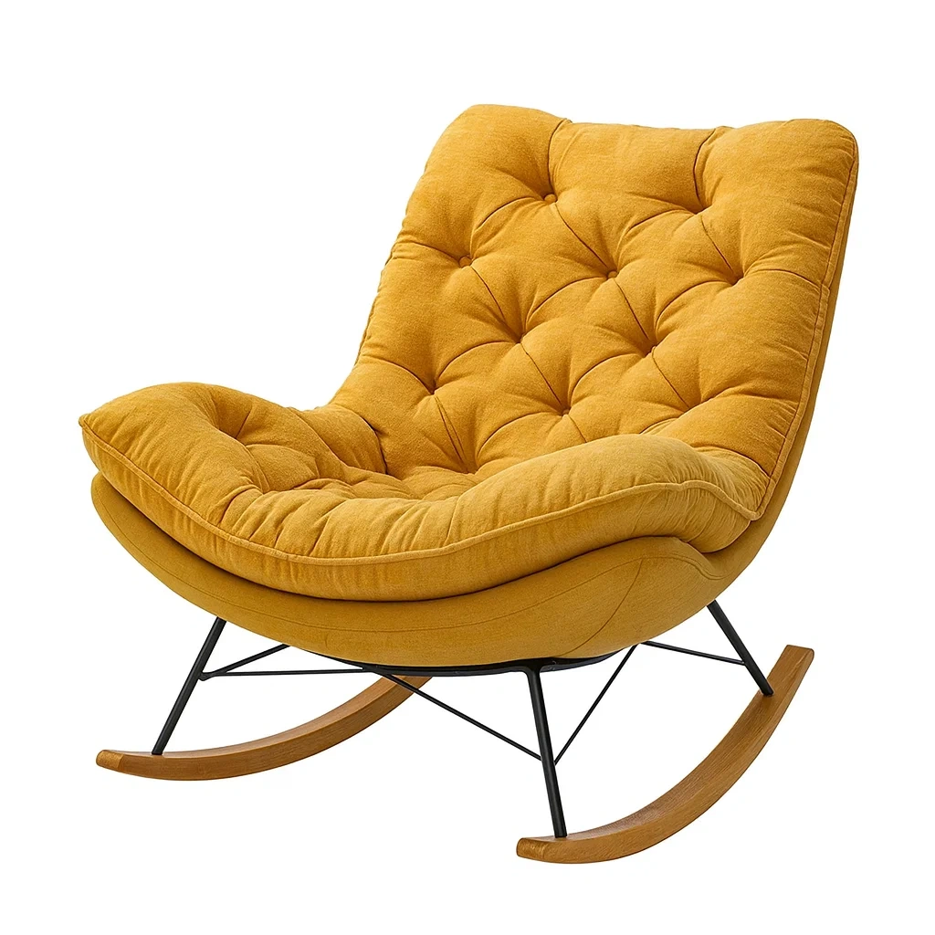 Sedia a dondolo imbottita in velluto con base in legno e metallo 90x80x85 cm-NEWFURNISH