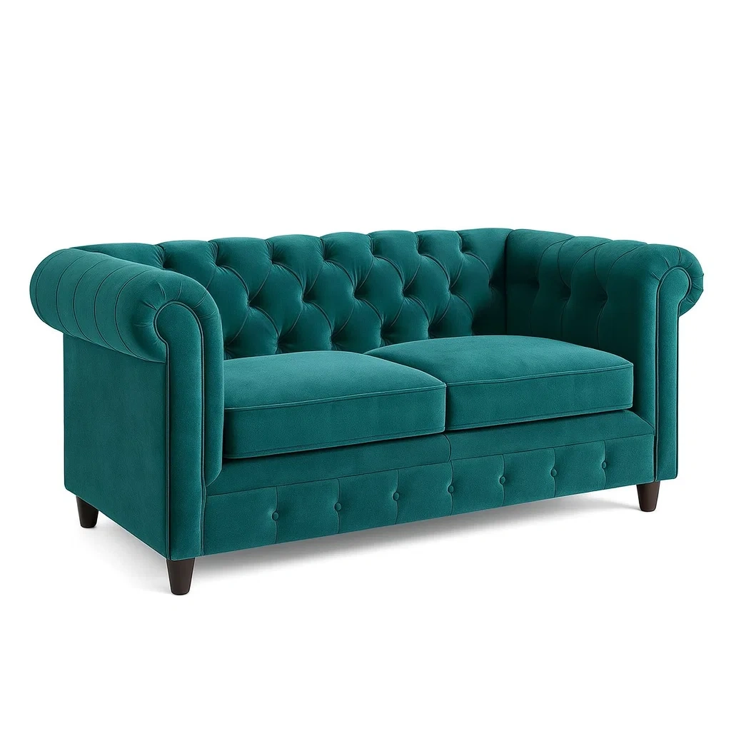 Divano in velluto verde con struttura in legno-NEWFURNISH