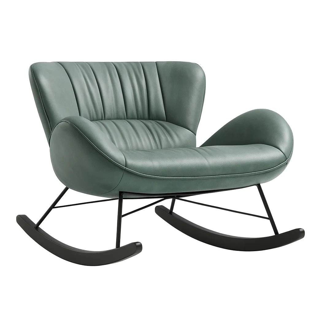 Sedia a dondolo in pelle pu verde con struttura in metallo-NEWFURNISH