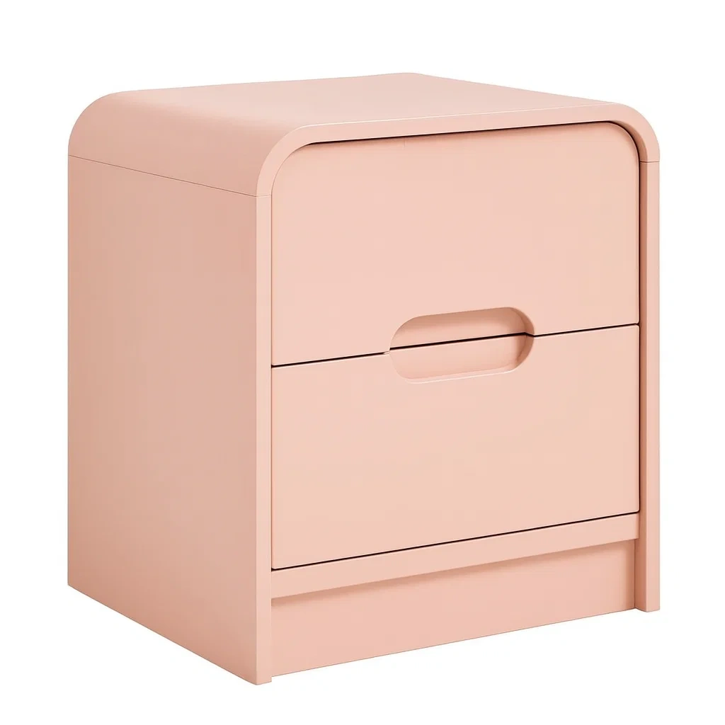 Comodino in mdf rosa con 2 cassetti-NEWFURNISH