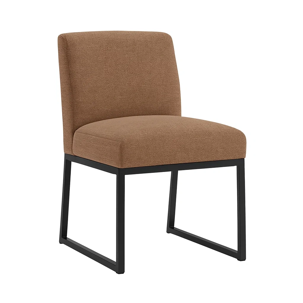 Sedia da pranzo con struttura in metallo e tessuto marrone 85x50x58 cm-NEWFURNISH