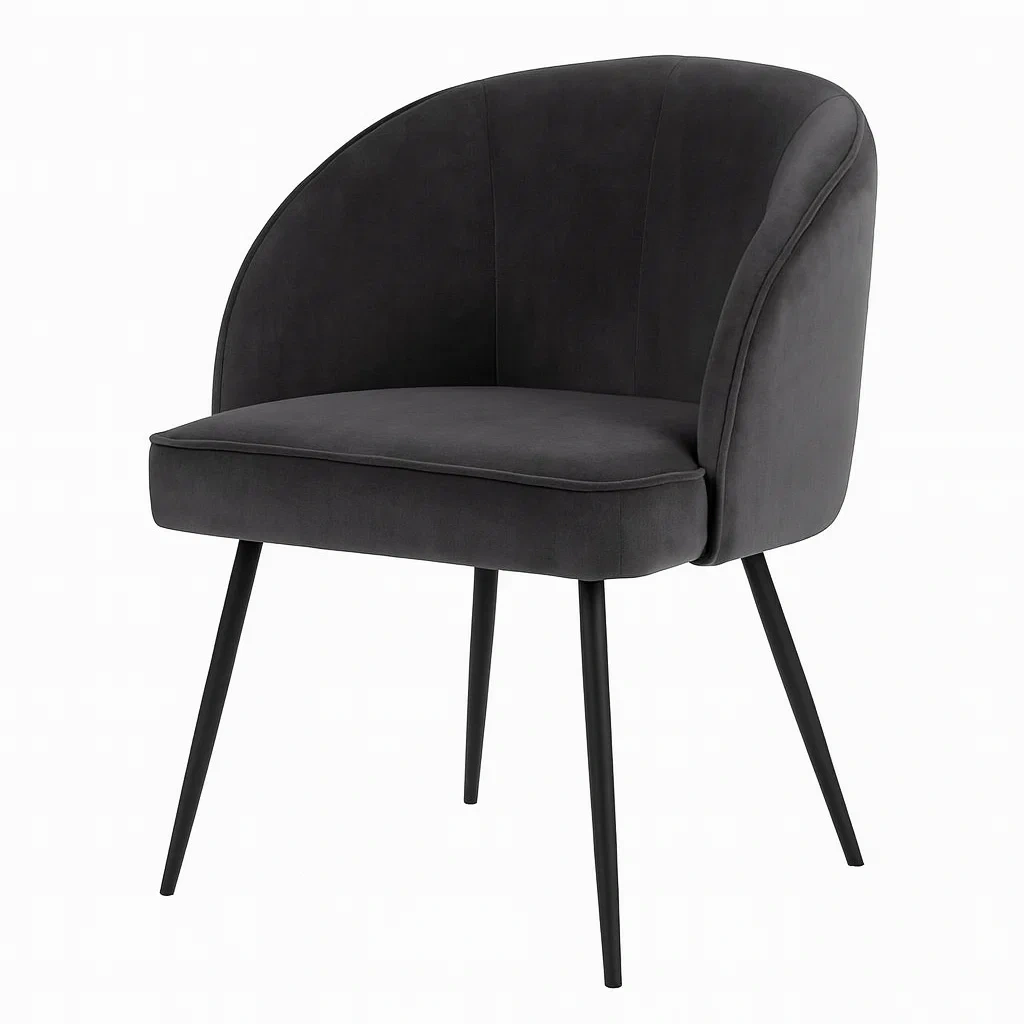 Sedia da pranzo in velluto poliestere nero con gambe in metallo-NEWFURNISH