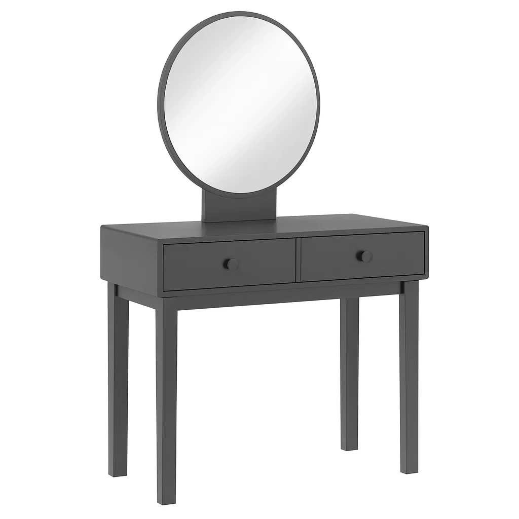 Toeletta con specchio rotondo in legno nero-NEWFURNISH