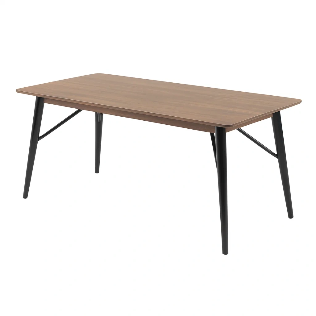 Tavolo da pranzo rettangolare in mdf e metallo 180x90x75 cm noce e nero-NEWFURNISH