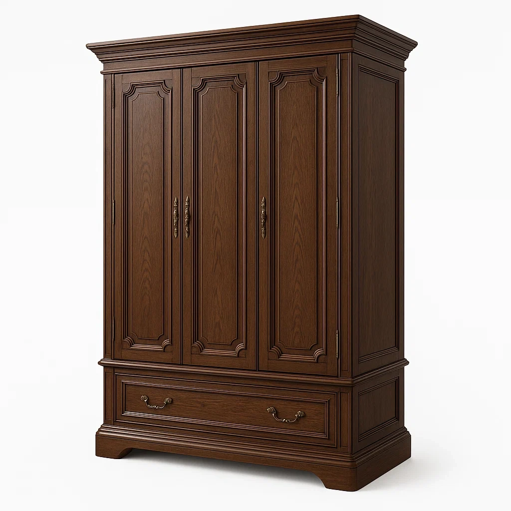 Armadio in legno massello a 3 ante e 1 cassetto marrone-NEWFURNISH