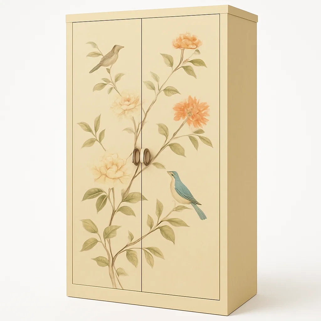 Armadio in legno con disegno floreale-NEWFURNISH