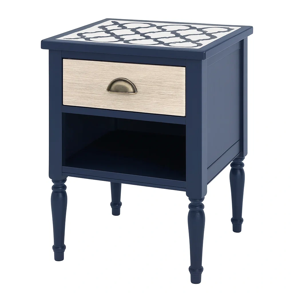 Comodino in legno mdf con cassetto singolo e design geometrico 40x40x60 cm-NEWFURNISH