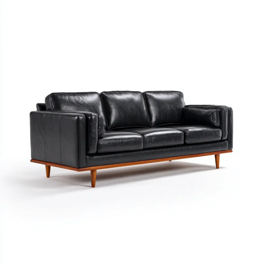 Canapé 3 places en cuir 200x85x75 cm - Noir - Design Moderne