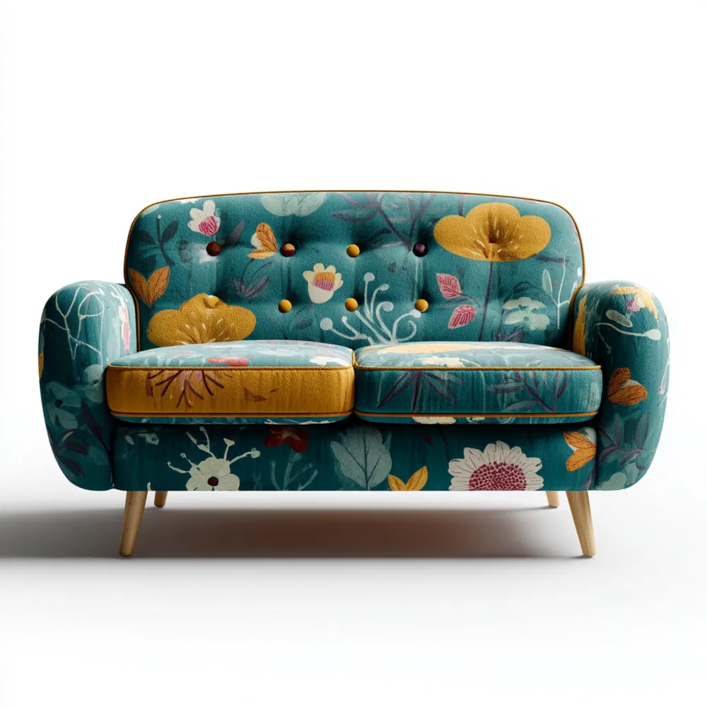 Canapé 2 places 140x85x75 cm en Tissu Floral – Design Rétro