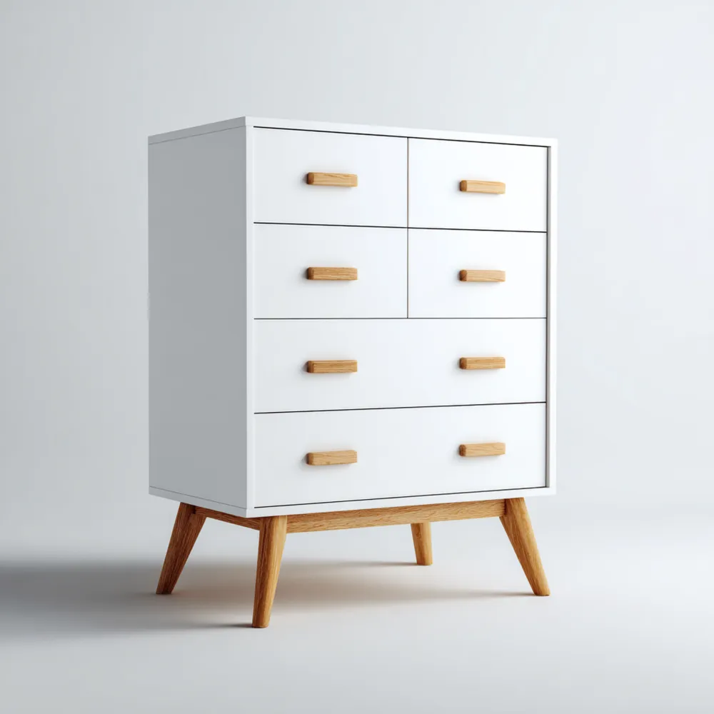 Commode en Bois Blanc 80x40x100 cm avec Poignées en Chêne - Design Scandinave