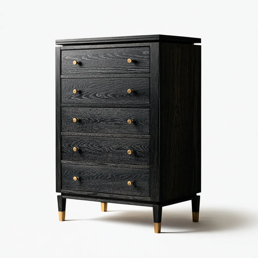 Commode en bois massif 80x40x120 cm - Noir - Design moderne