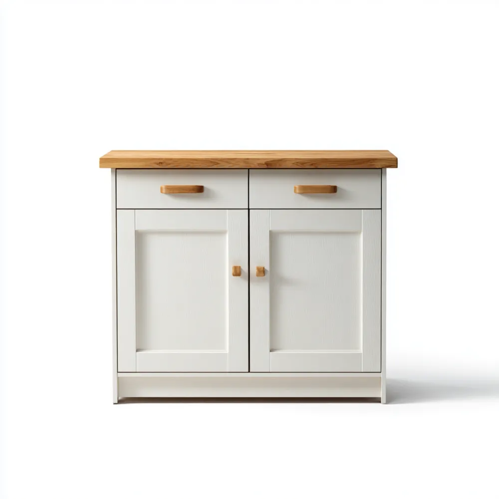 Buffet en bois 80x35x80 cm - Blanc/Chêne - Style classique