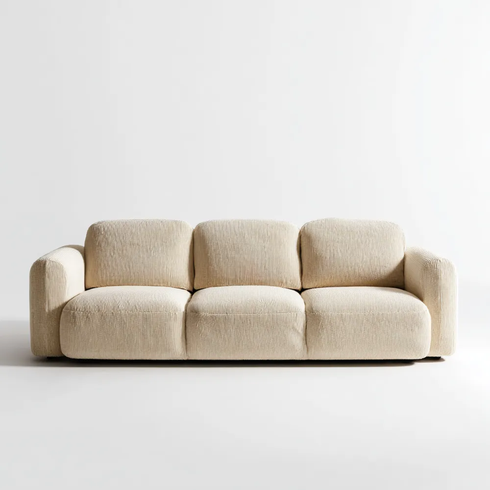 Canapé 3 places - 210x90x75 cm - Tissu côtelé - Beige - Design moderne