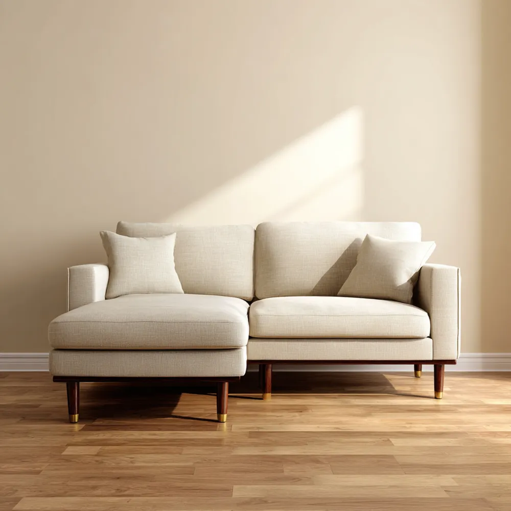 Canapé d'angle en tissu 220x150x80 cm – Crème – Design contemporain