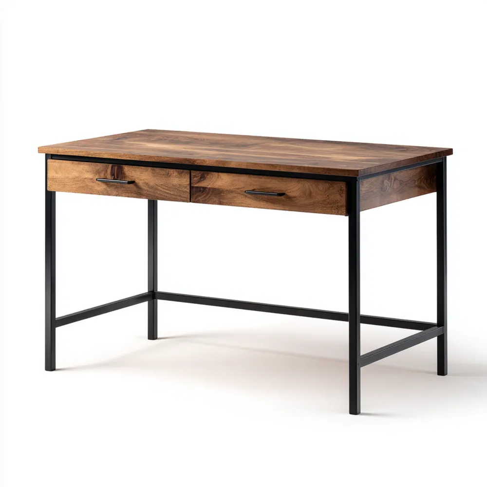 Bureau en bois MDF 120x60x75 cm avec cadre en métal – Marron/Noir – Style industriel