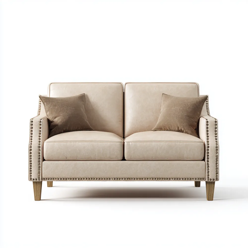 Canapé 2 places en Cuir 140x85x75 cm – Beige – Style Classique