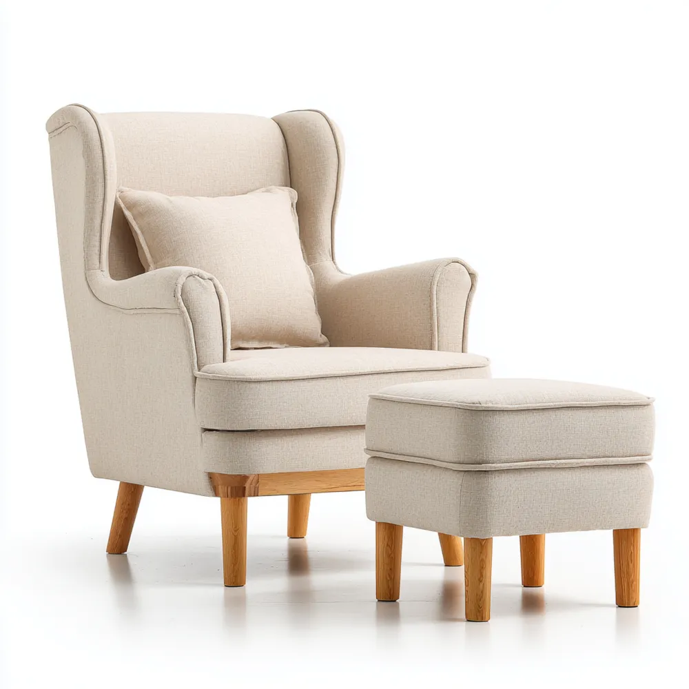 Fauteuil de détente avec repose-pieds 80x90x100 cm Tissu Beige - Design Classique