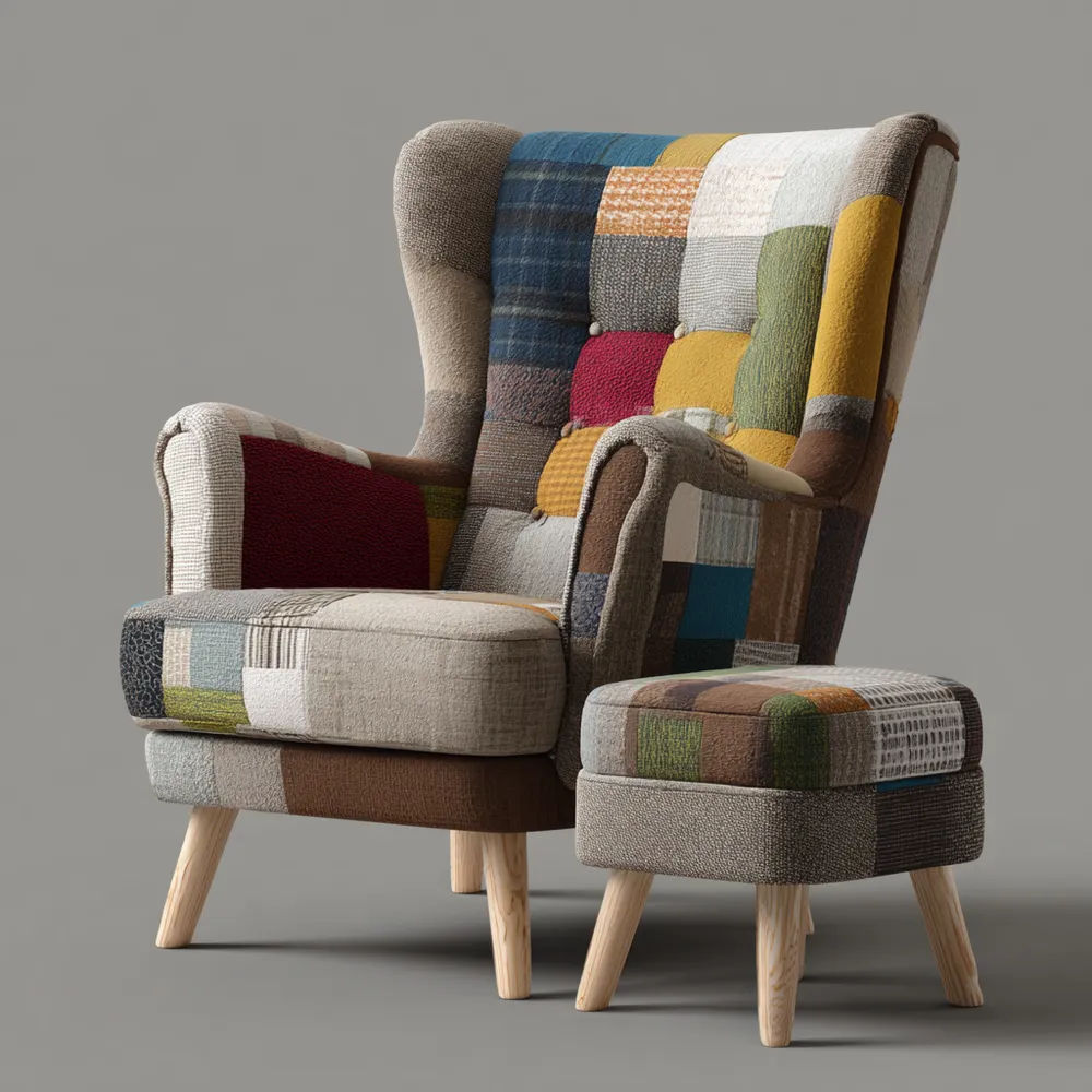 Fauteuil de détente Patchwork en tissu Multicolore 85x75x100 cm avec Repose-pied 50x35x45 cm