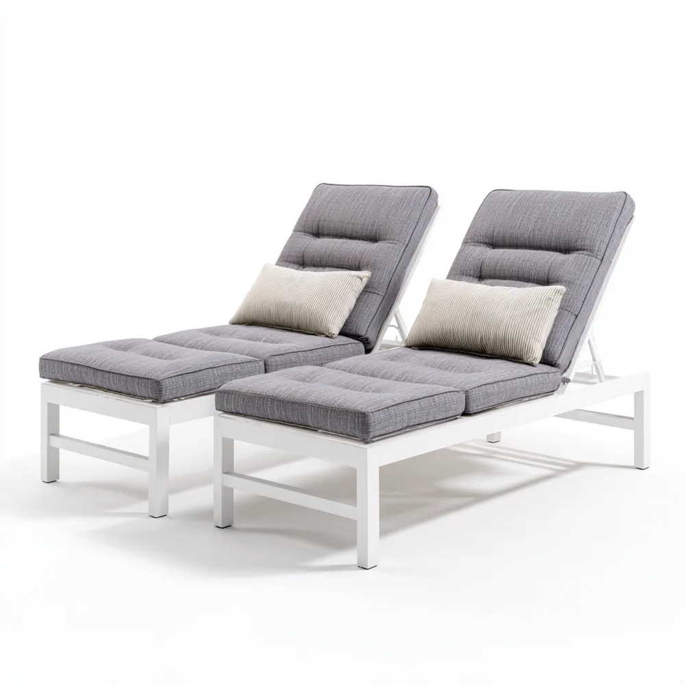 Transat de jardin en aluminium 190x65x35 cm coussins Gris/Blanc – confort extérieur moderne
