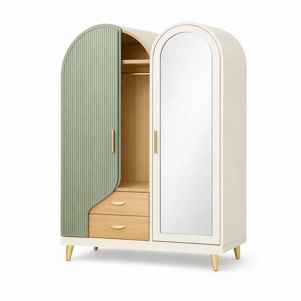 Armoire design arche portes vert sauge et blanc-OrbitalOak