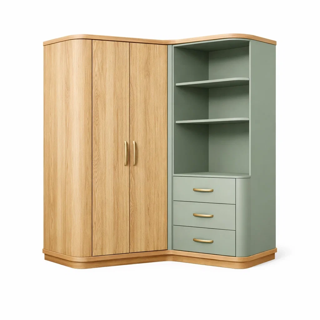 Armoire d angle contemporaine bois naturel et vert-OrbitalOak